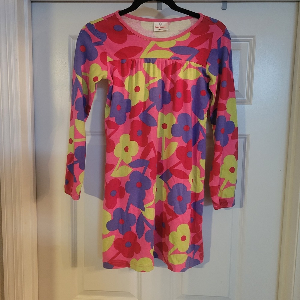 Hanna Andersson Kids Girls Green White Floral Long‎ Sleeve Retro Dress 140/10-12